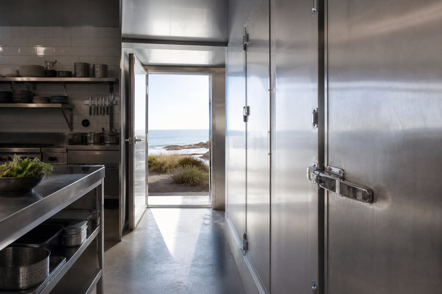 Coastal hospitality kitchen with commercial refrigeration plant