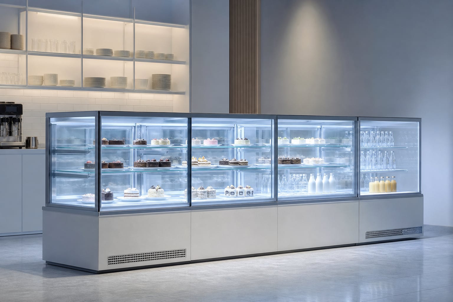 Chilled display cabinets in a retail and hospitality setting