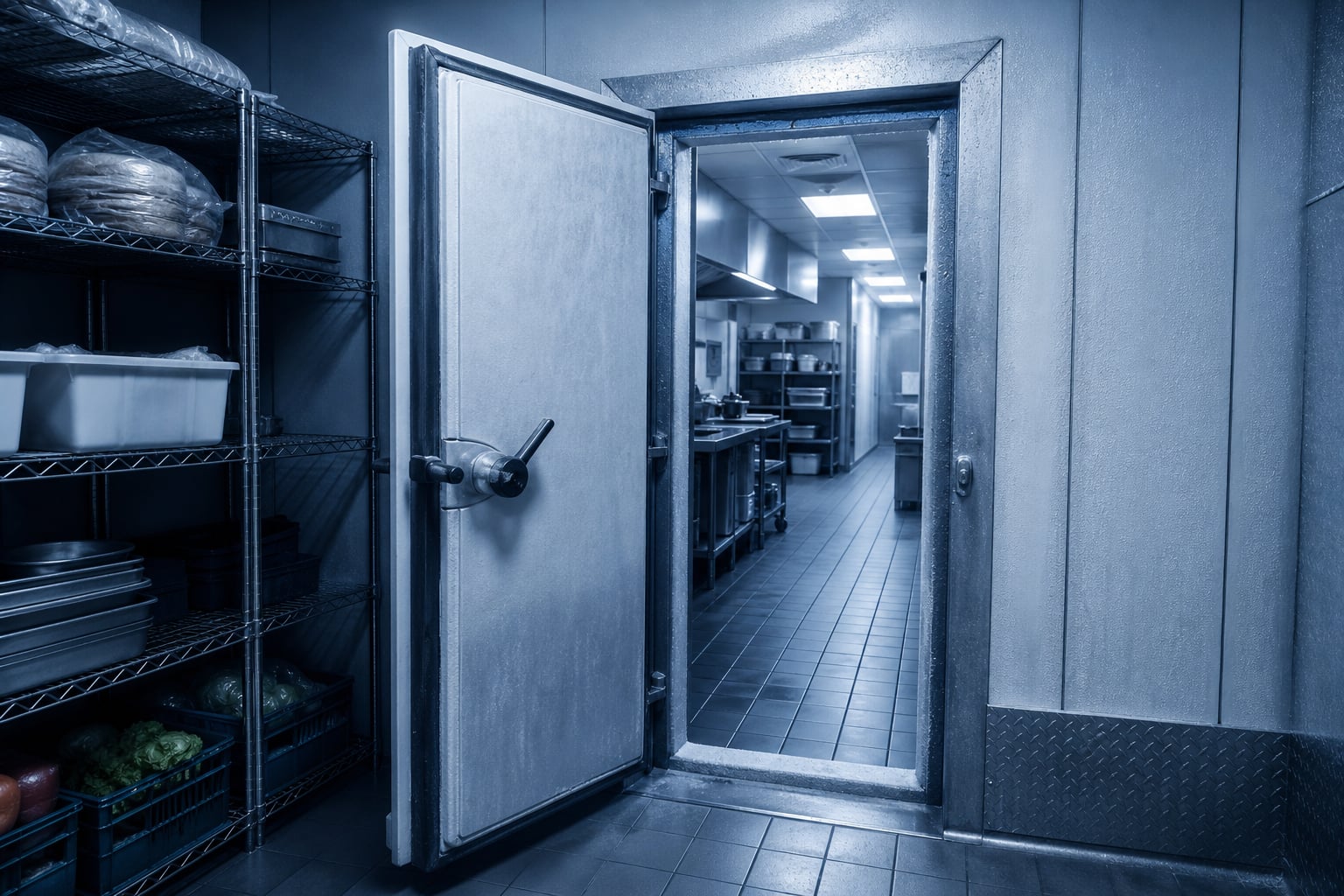 Wide view of the Bideford pub freezer room